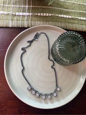 Aeropostale Gunmetal Necklace with Clear Crystal Drops